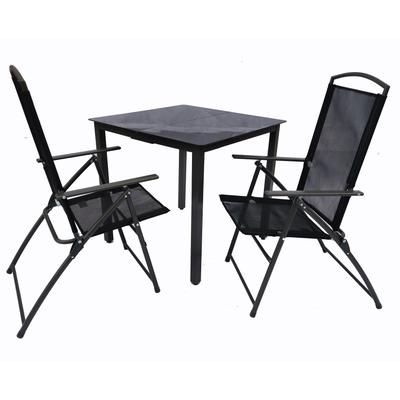 Gartentisch und 2 Stühle aus Stahl, 80 cm, Schwarz