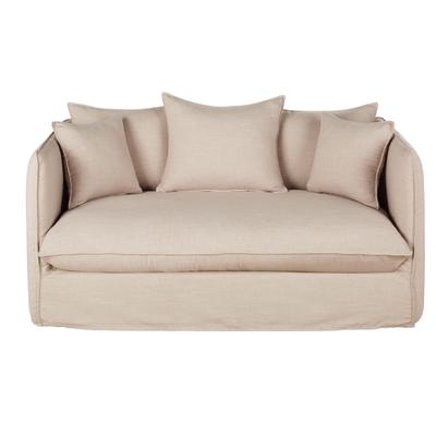 Ausziehbares 2-Sitzer-Sofa mit beigefarbenem Bezug mit Leineneffekt, Matratze 10cm