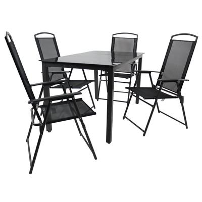 Gartentisch und 4 Stühle aus Stahl, 140 cm, Schwarz