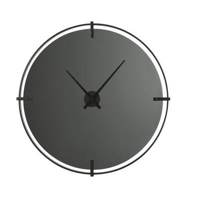 Uhr aus Rauchglas und schwarzem Metall, D95cm