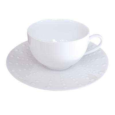 6er Set Teetassen und Untertassen aus Porzellan, Weiß