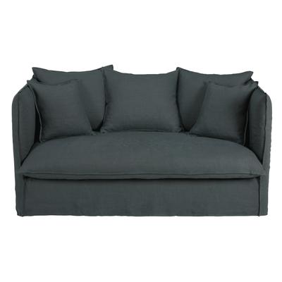 Ausziehbares 2-Sitzer-Sofa mit Bezug aus anthrazitfarbenem gewaschenem Leinen