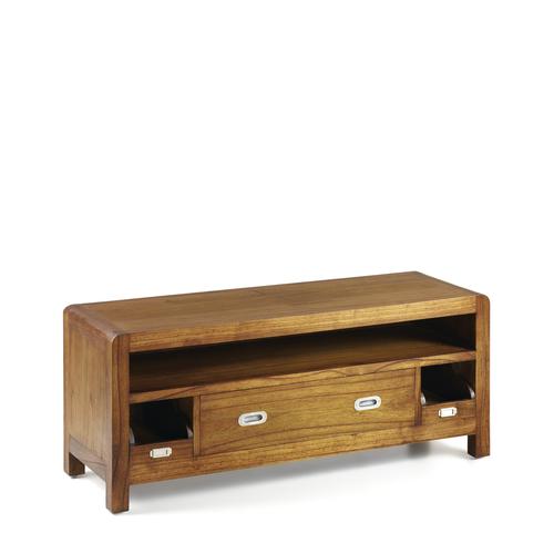 TV-Möbel mit 1 Tür und 2 Holztabletts aus Holz, L 115 cm, braun