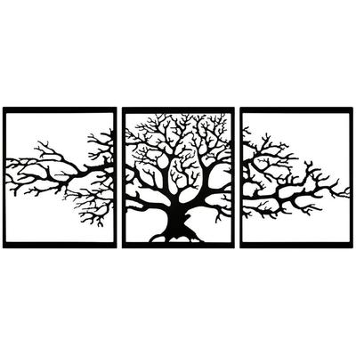 Wanddekoration Triptychon Baum des Lebens aus Metall 117x48cm, schwarz