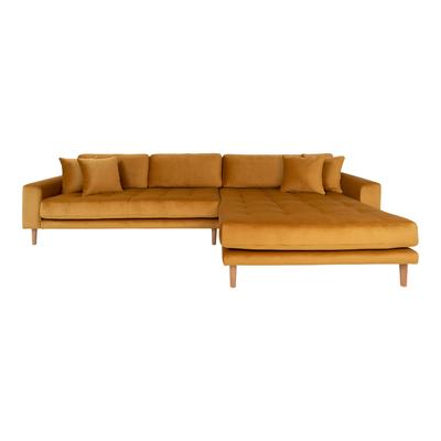 Sofa aus Velour mit Chaiselong rechts gewendet, senf gelb