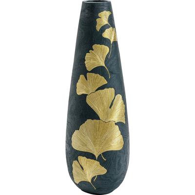 Vase mit Ginkgoblättern, grün und gold, H95cm