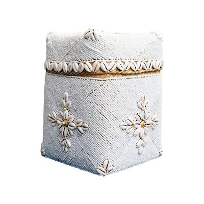 Dekorative Box aus Bambus, Muscheln und Perlen, Weiß 20 x 27 cm