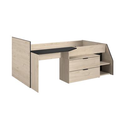 Kombi-Bett mit Schreibtisch und 2 Schubladen - 90x200 cm - Braun