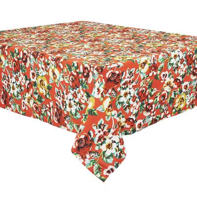 Großformatige Tischdecke aus Baumwolle Floraler Druck Rot 140x235