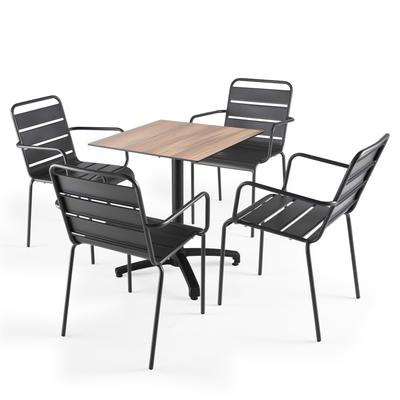 Set verstellbarer quadratischer HPL-Tisch und 4 Metallsessel Grau