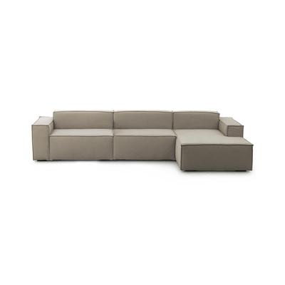 Festes Sofa mit Halbinsel aus taubengrauem Stoff, 340 x 170 x 70 cm