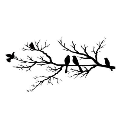 Wanddekoration Vögel auf dem Ast aus Metall, 60x30 cm, schwarz