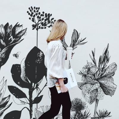 Panorama-Vliestapete grafische Feldblumen Schwarz und weiß 225x250cm