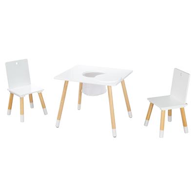 Kindersitzgruppe, 1 Tisch, 2 Stühle, Aufbewahrungsnetz, Weiß