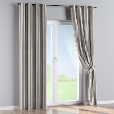 Gestreifter Vorhang mit Ösen, weiß und grau, 130x245 cm