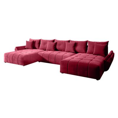 Schlafsofa U-Form mit Bettkasten und Kissen, rot