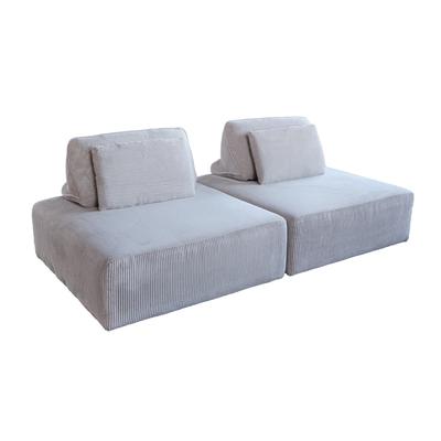 Modulares 2-Sitzer Sofa mit Kissen aus Cord, hellgrau