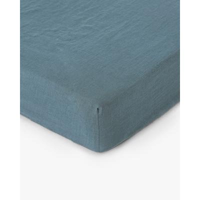 Spannbettlaken aus Leinen, Blau, 135X190x23 cm