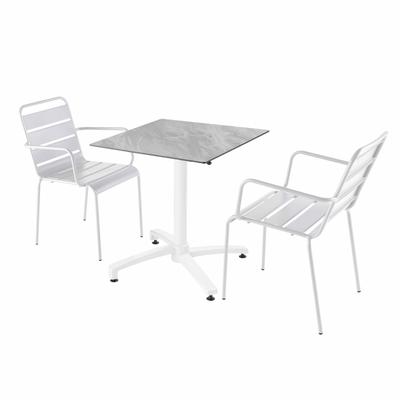 Stuhl EsstischStuhl mit Marmorschicht und 2 weißen Sesseln