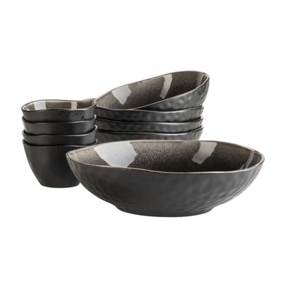 9-teiliges Schüssel-Set aus Keramik, schwarz und braun