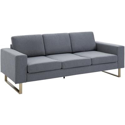 3-Sitzer Sofa mit Kissen und Armlehne, aus Leinen, Dunkelgrau