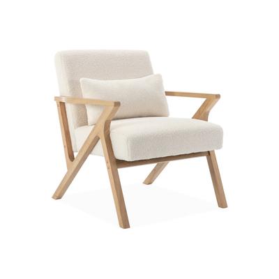 Skandinavischer Sessel aus Hevea-Holz mit Bouclé-Bezug, Weiß
