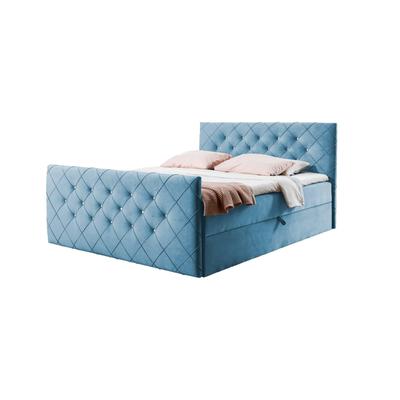 Boxspringbett 120x200 mit Kopf- und Fußteil und Topper, blau