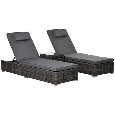 Sonnenliege mit kleinem Tisch aus PE Rattan, Polyester, grau