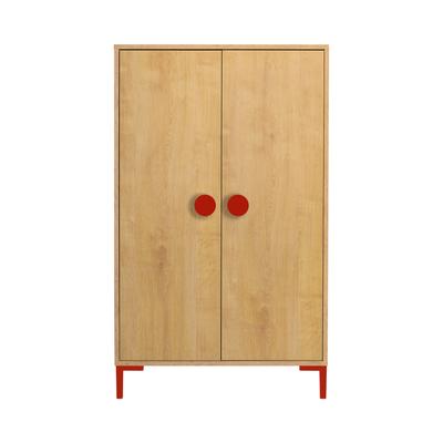Kleiderschrank mit 2 Türen, Eichenholzoptik mit roten Details