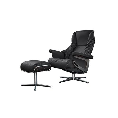 Relaxsessel Leder mit Hocker, schwarz