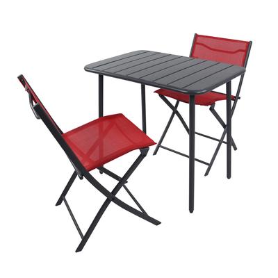 Gartenset 1 Tisch und 2 Stühle aus Metall, 55 cm, rot