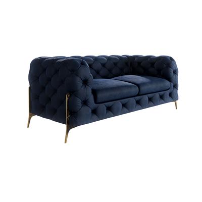 2-Sitzer Chesterfield Sofa aus Samt mit Metall-Füßen, Marineblau