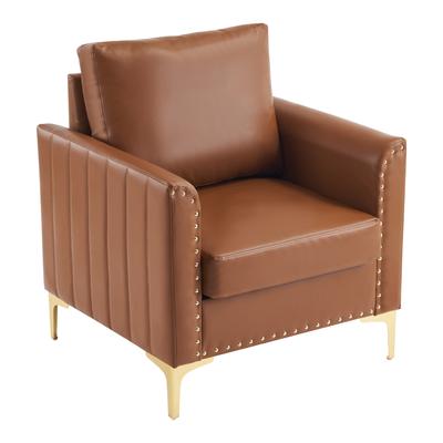 Chesterfield-Sessel mit Metallbeinen und Kunstlederbezug, braun