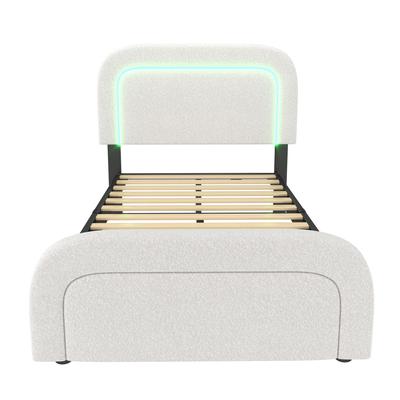 Einzelbett mit USB Typ C und LED-Licht, aus Stoff, 90x200 cm, weiß