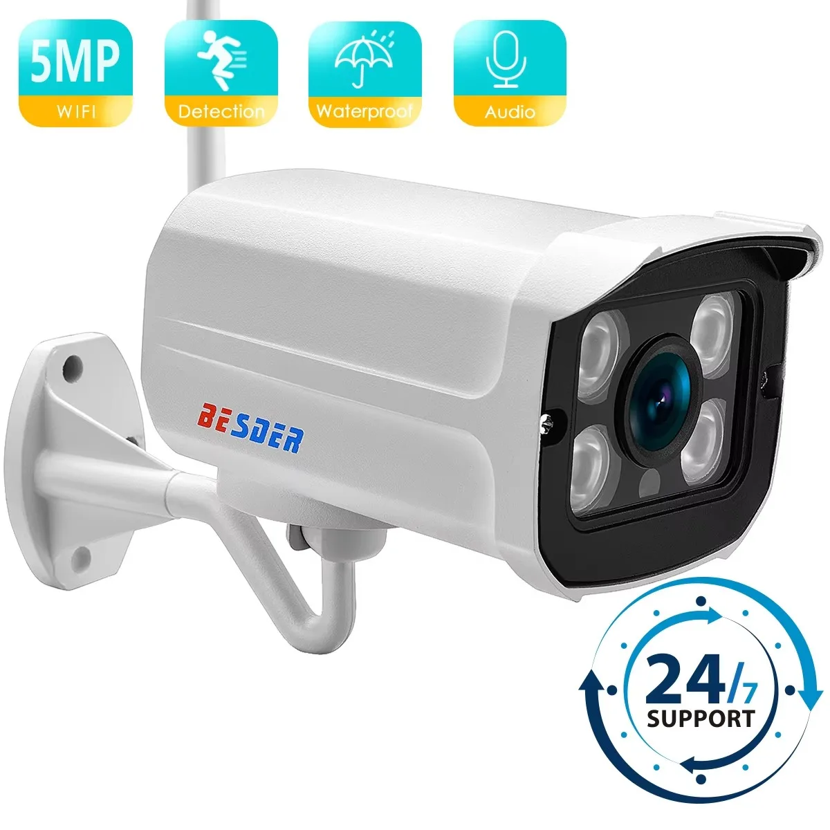 BESDER 5MP Audio IP Kamera Wifi Wireless AI Menschliches Erkennen iCSee 1080P CCTV Kugel Outdoor Überwachung Kamera Mit SD karte Slot 3MP Wasserdichte Sicherheitskamera mit Metallgehäuse Image
