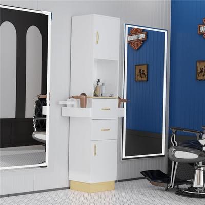 Barber Stations Beauty Salon Spa Equipment with 2 Drawers, 2 Storage Cabinet, 6 Hair Dryer Holders for Hair Styling - N/A