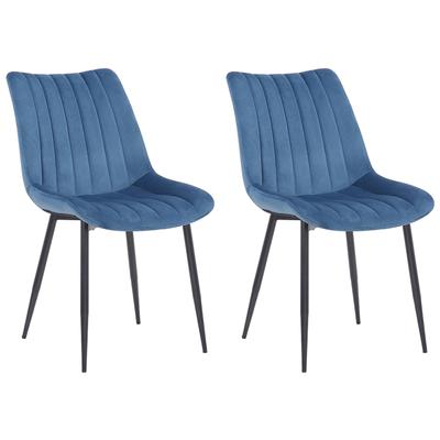 2er Set Esszimmerstuhl mit Füße aus Metall und Sitz aus Samt blau