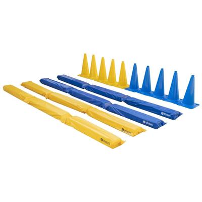 Dönges - Pferdegasse gefülltes Set + 10er xxl Pylonen-Set 50 cm blau und gelb