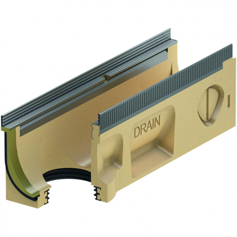 ACO Drain Multiline Seal in V100 Entwässerungsrinne ohne Sohlengefälle mit senkrechtem Rohranschluss, Edelstahl, 20.2,500 mm Image