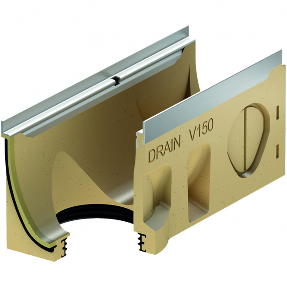 ACO Drain Multiline Seal in V150 Entwässerungsrinne ohne Sohlengefälle mit senkrechtem Rohranschluss, Edelstahl, 5.2,500 mm Image