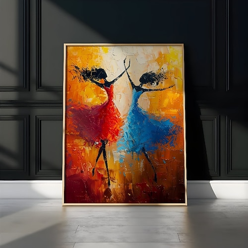 Ölgemälde mit Balletttänzern, handgemalte Leinwandkunst, anmutige Gefährten, abstraktes Gemälde von zwei Freunden, modernes Dekor, handgefertigtes minimalistisches Kunstwerk, Ölgemälde, Wandkunst, Image