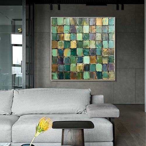 handgemachtes originales grünes Farbblock-Ölgemälde auf Leinwand, abstraktes Kunstgemälde für die Wohnungsdekoration mit gespanntem Rahmen/ohne Innenrahmen Image