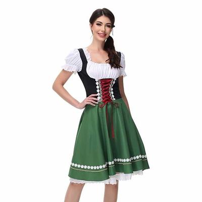 Damen Oktoberfest Bier Dirndl Trachtenkleider Magd Bayerisch Deutscher Wiesn Traditioneller Stil Stoffkleid für das Oktoberfest Image