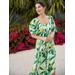 J.McLaughlin Women's Larissa Dress in Lily Frond White/Green, Size Medium | Cotton