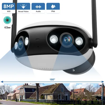 8MP 4K Dual Lens wide angle 180° Wifi IP Camera Outdoor Human Detect Ultra Wide View 4MP Color Night