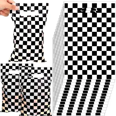 Black and White Checkered Party Gift Bags Race Car Theme Plastic Candy Bag Kids Racing Birthday