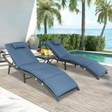 SJOIKLM 3 Pieces Patio Chaise Lounge Chairs for Outside Outdoor Lounge Chairs Outdoor Chaise Lounge Chair Pe Rattan Lounge Chairs for Patio Poolside Backyard Porch (Peacock Blue)