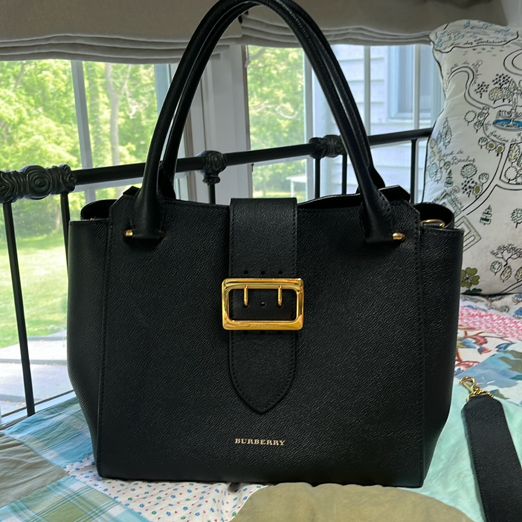 Burberry Bags | Burberry Handbag. 7” Handles. 11 1/2” Shoulder Strap (Removable). Used Just 2x | Color: Black/Gold | Size: 14” Wide X 10 1/2” Tall X 6 1/2” Deep At Base