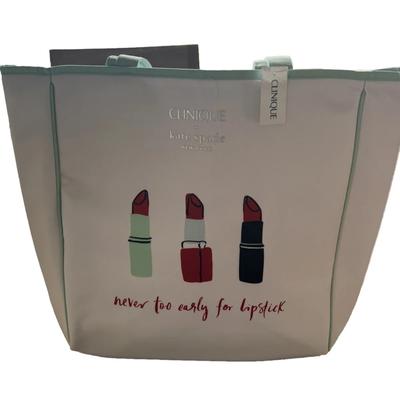 Kate Spade Bags | Clinique X Kate Spade Shopping Shoulder Travel Tote Large White Lipstick | Color: White | Size: 12 X 13