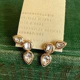 Anthropologie Jewelry | Anthropologie Triple Pear-Shaped Crawler Earrings Clear Glass Gold Tone Post | Color: Gold | Size: Os